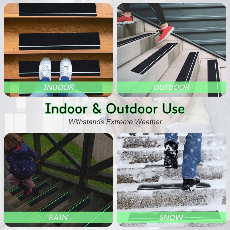 SX S&X Outdoor Stair Treads Non-Slip 5-Pack, 6" x 24" with Glow-in-The-Dark Stripe Heavy Duty Anti Slip Tape for All Slippery Surfaces - Weather Resistant Grip Tape for Stairs, Steps - Image 4